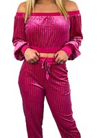 Holographic Velour Crop Top - Pink