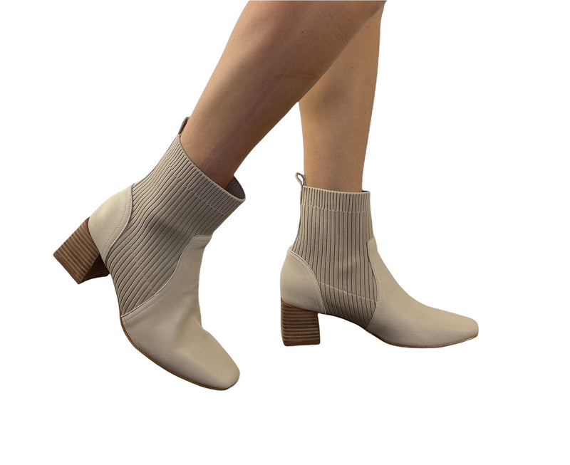 Leather Sock Bootie Shoe - Beige