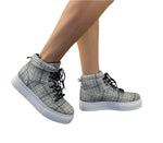 Plaid Platform High Top Sneaker - Gray