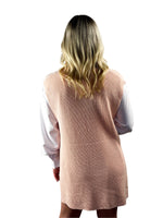 V-Neck Ribbed Side Slit Sweater - Pink