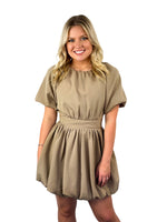 Cutout Short Sleeve Bubble Dress - Taupe