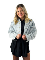 Rhinestone Fringed Cropped Denim Jacket - Light Denim