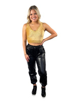 Ribbed Velour Cropped Tank - Gold