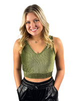 Ribbed Velour Cropped Tank - Olive