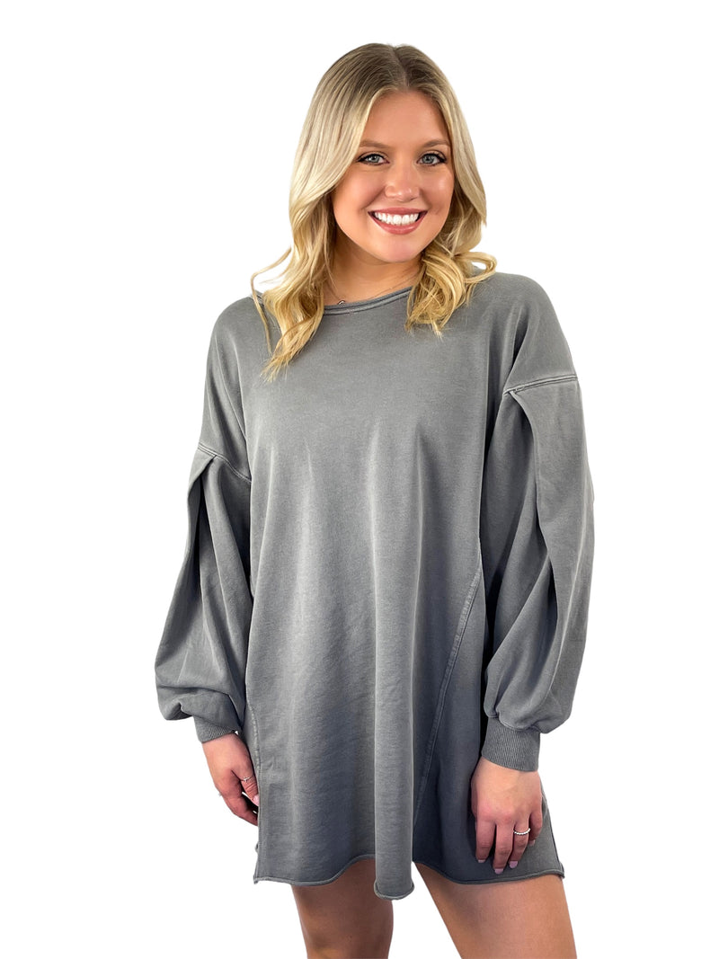 French Terry Loose Fit Sweatshirt Dress - Grey