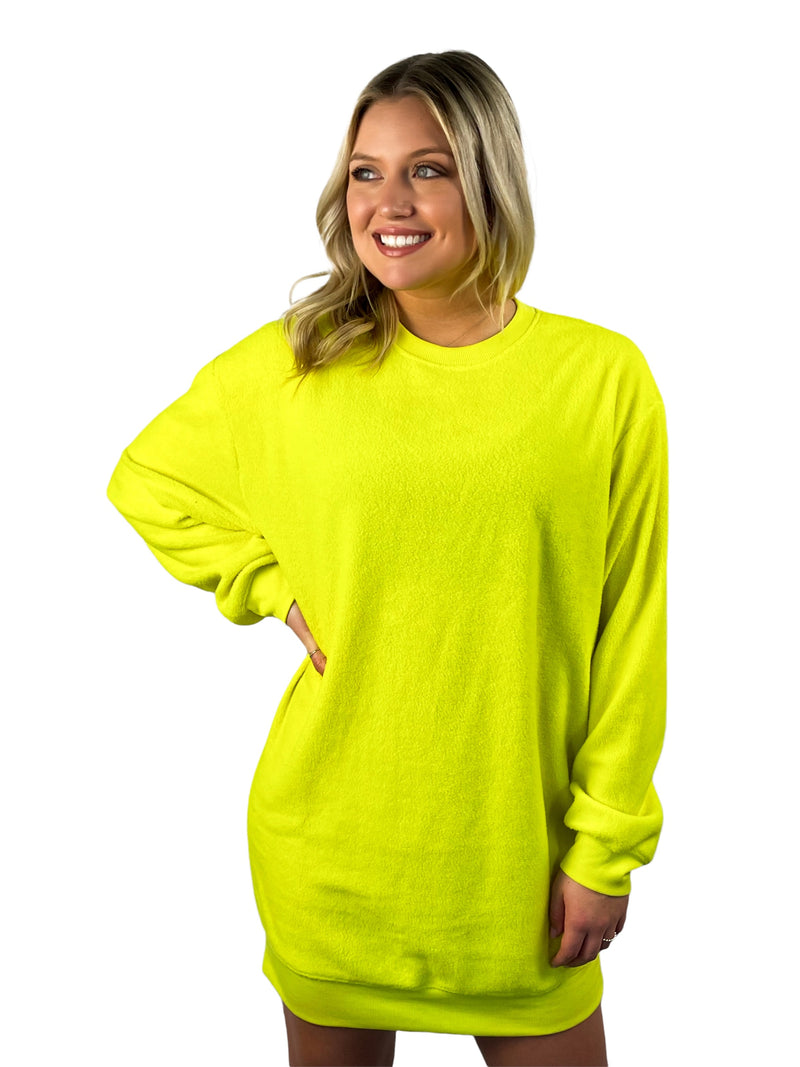 Fleece Sweatshirt Dress - Yellow