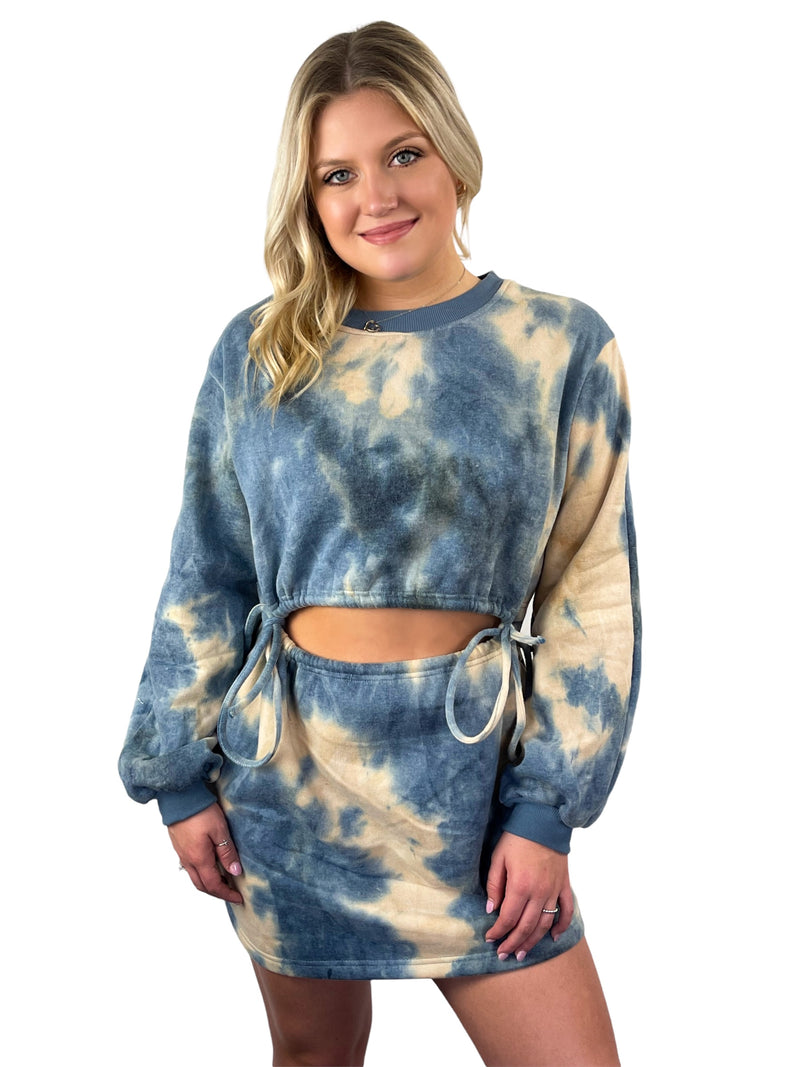 Tie-Dye Cutout Sweatshirt Dress - Blue