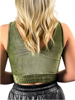 Ribbed Velour Cropped Tank - Olive