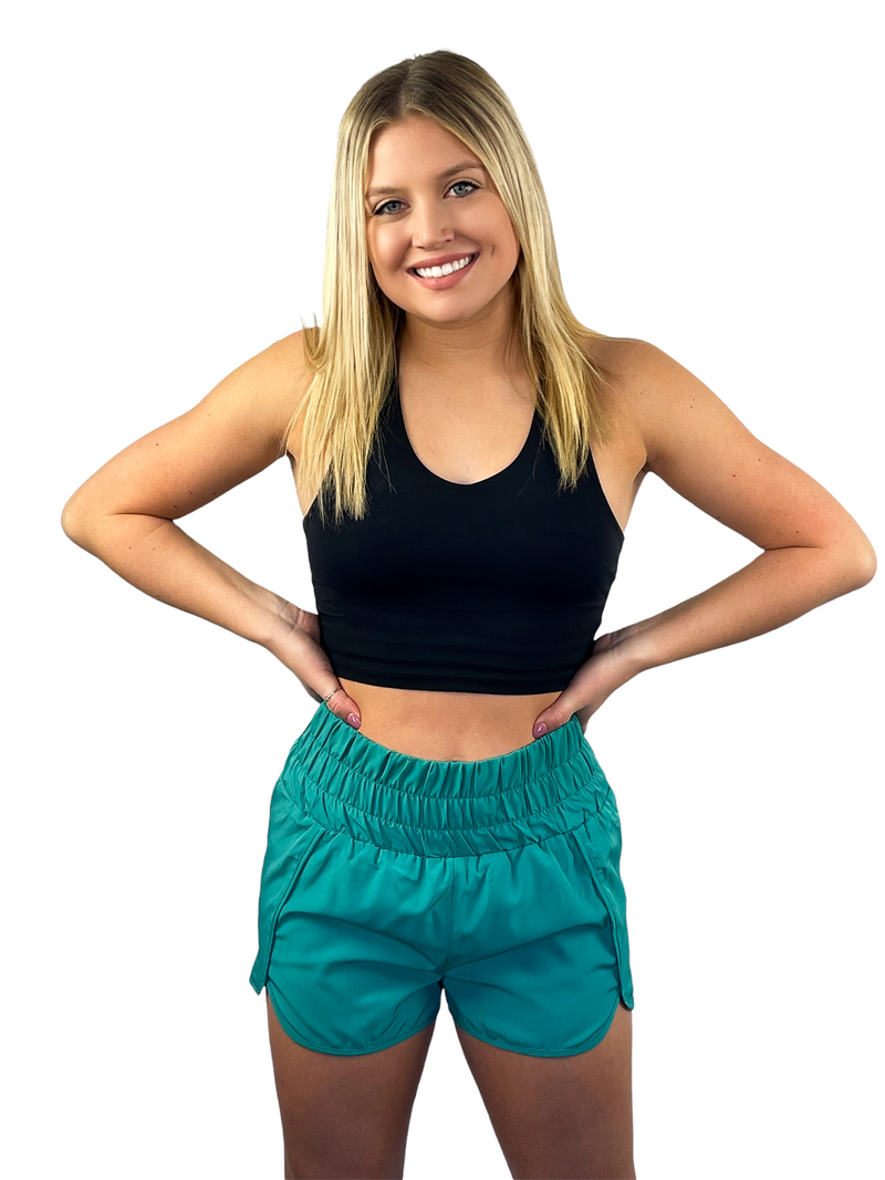 Elastic Banded High Waist  Shorts - Kelly Green