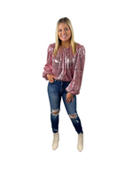 Balloon Sleeve Cropped Sequin Top - Pink