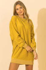 Fleece Sweatshirt Dress - Mustard
