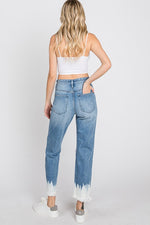 Petra High Waist Bleached Hem Mom Jean - Medium Wash