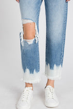 Petra High Waist Bleached Hem Mom Jean - Medium Wash